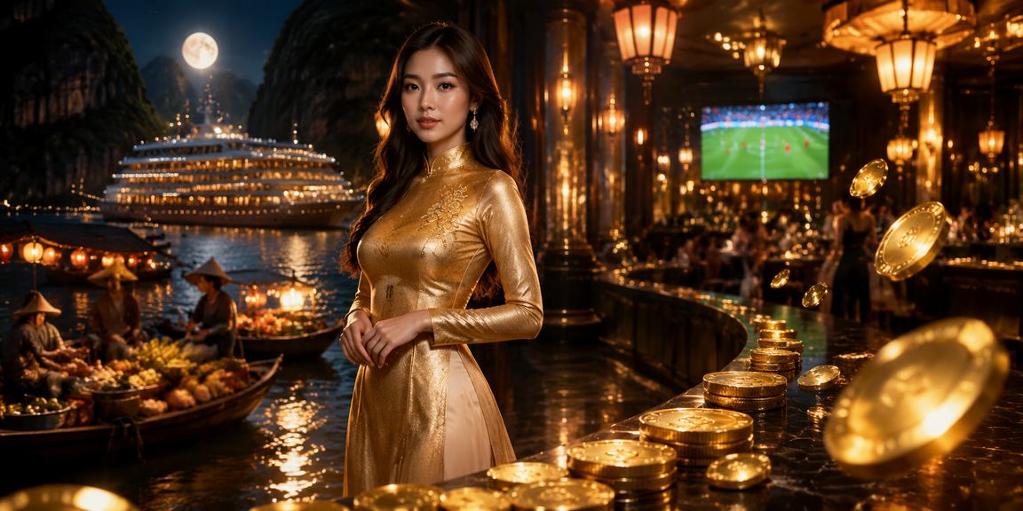 Phụ nữ mặc áo dài truyền thống trải nghiệm betting bên vịnh Hạ Long